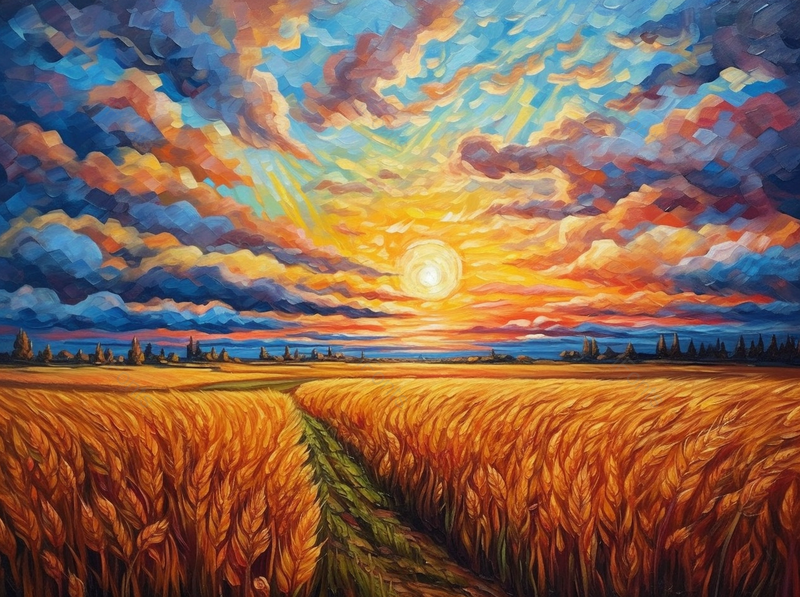 日落时分天空映衬下的农田风景,插画/手绘图,插画/手绘图库,插画/手绘图下载,插画/手绘